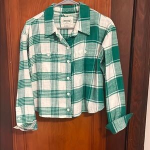 American Eagle Outfitters Teal and White Plaid Shirt
